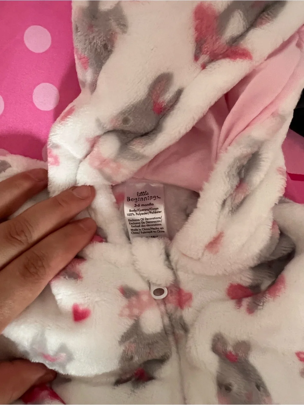 Baby Girls Hooded Bunny Fleece One-Piece - Pink & White